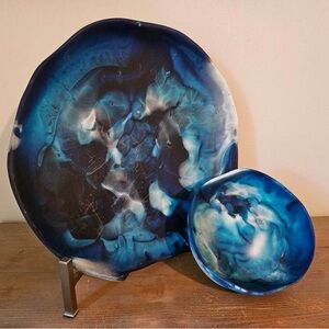 Abstract Blue Art Plate & Bowl Set